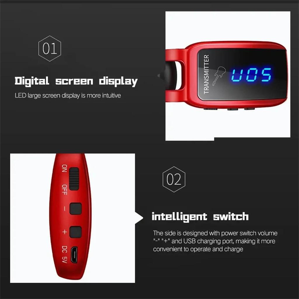 Drahtloses Gitarrensystem, UHF, wiederaufladbarer LED-Sender und -Empfänger für E-Gitarre