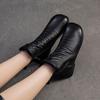 Johnature Genuine Leather Pleated Flat Short Boots Comfortable Soft Sole Retro Women's Shoes