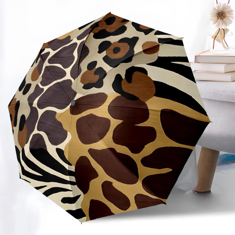 1pc Leopard print Automatic Opening/Closing Folding Umbrella with 8 Ribs,Portable Sunshade Umbrella Birthday and Holiday gifts yy251231084