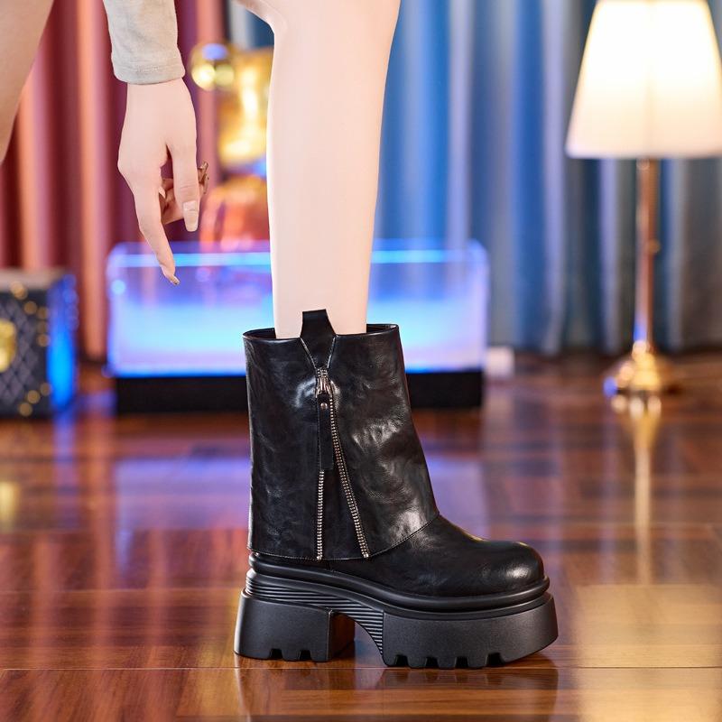 Bottes Martin à semelles épaisses pour femmes, nouvelle collection automne-hiver, bottines courtes à talon compensé intérieur, bottes moyennes polyvalentes et chaudes