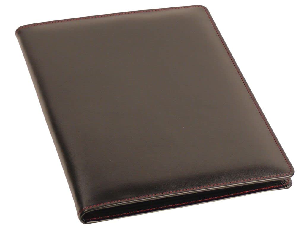 Genuine Leather Report Pad Holder - Made in Japan - Leather Report Holder, A4 Size (Black/Red)