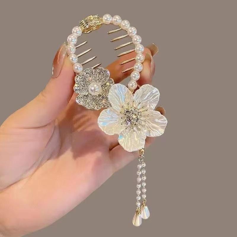 Exquisite Zircon Flower Tassel Hair Clip Fashion Shining Women Elegant High Horse Tail Hair Clip Plate Hair Artifact