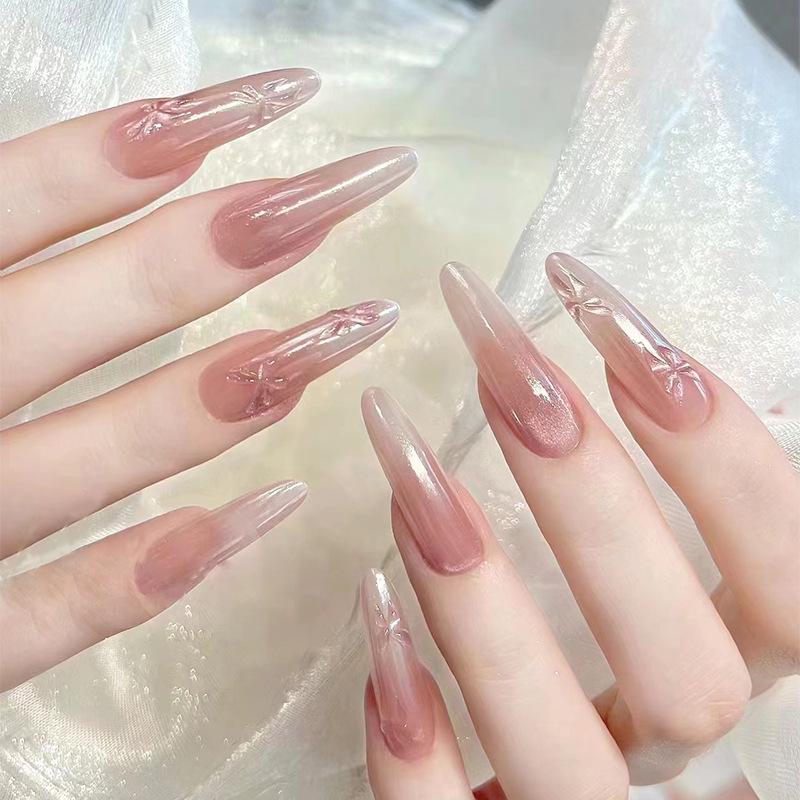 

Crystal Flash Cat Eye 3D Butterfly Nail Art: 30 Removable Long Style False Nails