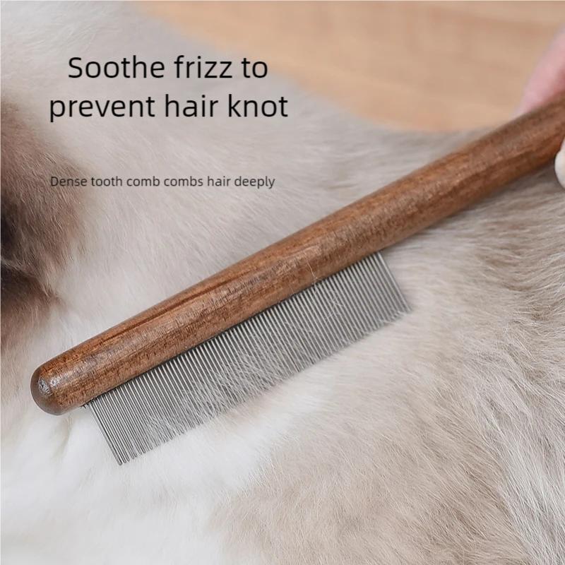 Pet Flea Comb Single-Row With Solid Wood Handle Dog & Cat Lice Remover Long-Pin Fine-Tooth Grooming Comb For Pet Care