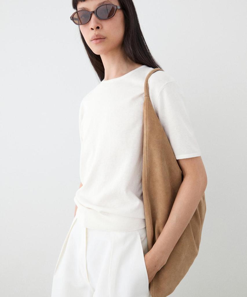Masimodutti Cotton Blend Knit Short Sleeve Sweater