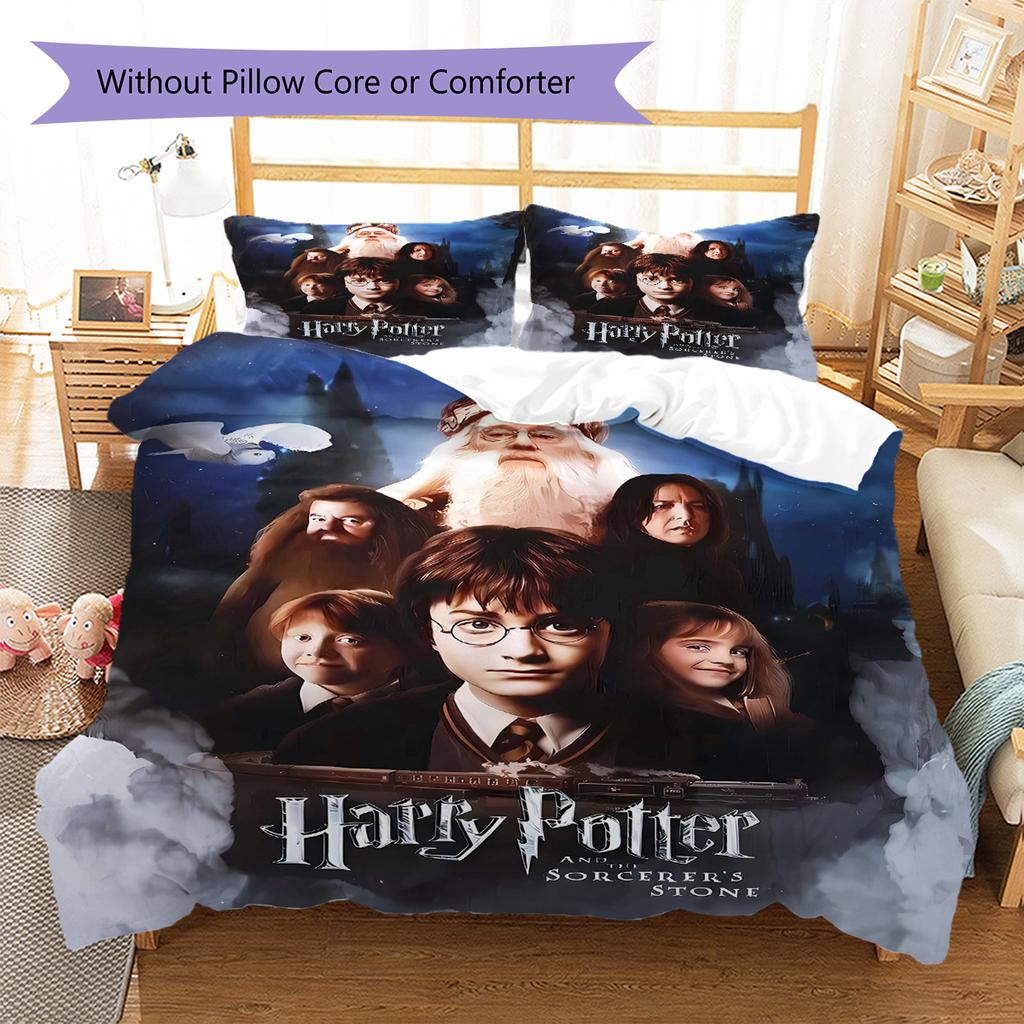 Magic School Story Pattern Bedding Quilt Set Quilt Cover Pillowcase Home Decoration Gift (1 * duvet cover + 2 * pillowcase, without core)