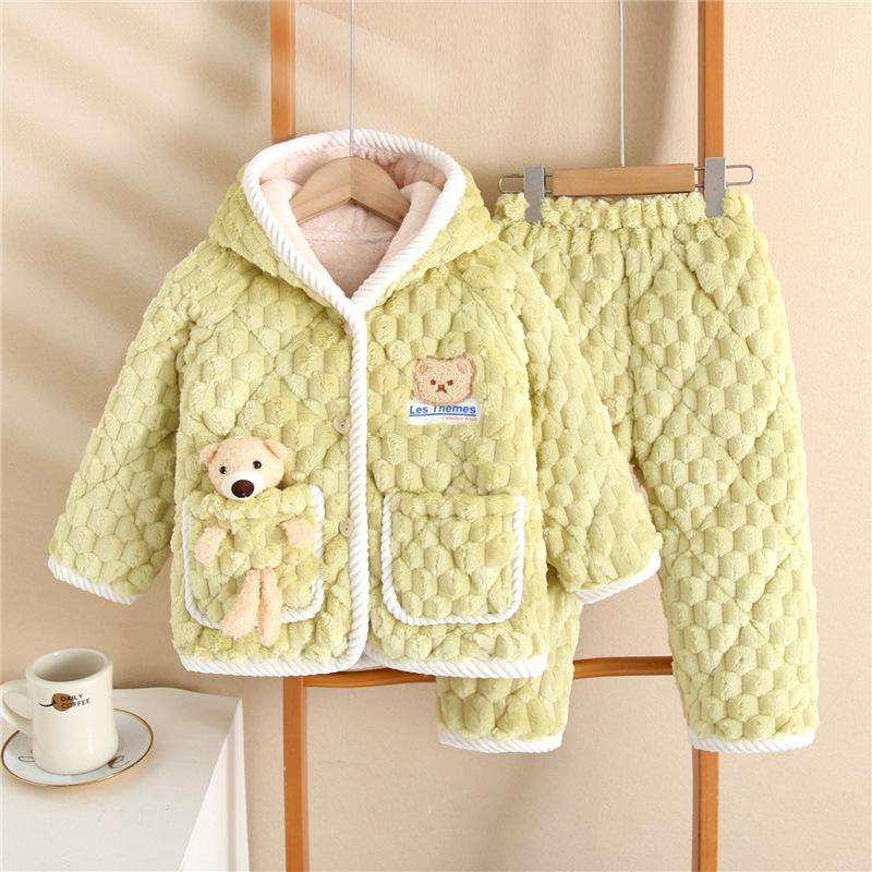 Nuovo stile: Pigiama Imbottito Invernale Spesso per Bambini e Bambine - Caldo Set Due Pezzi in Velluto