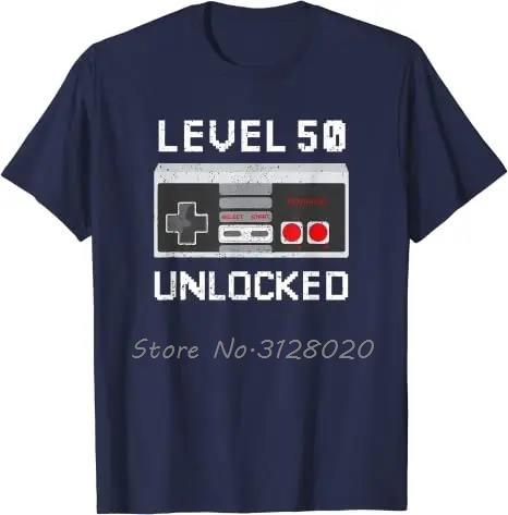 

Vintage 50th Birthday Game Level 50 Unlocked 50 Years Old Gamer TShirt Video Games Retro Fiftieth Bday Tshirt Men T Shirt Tops S