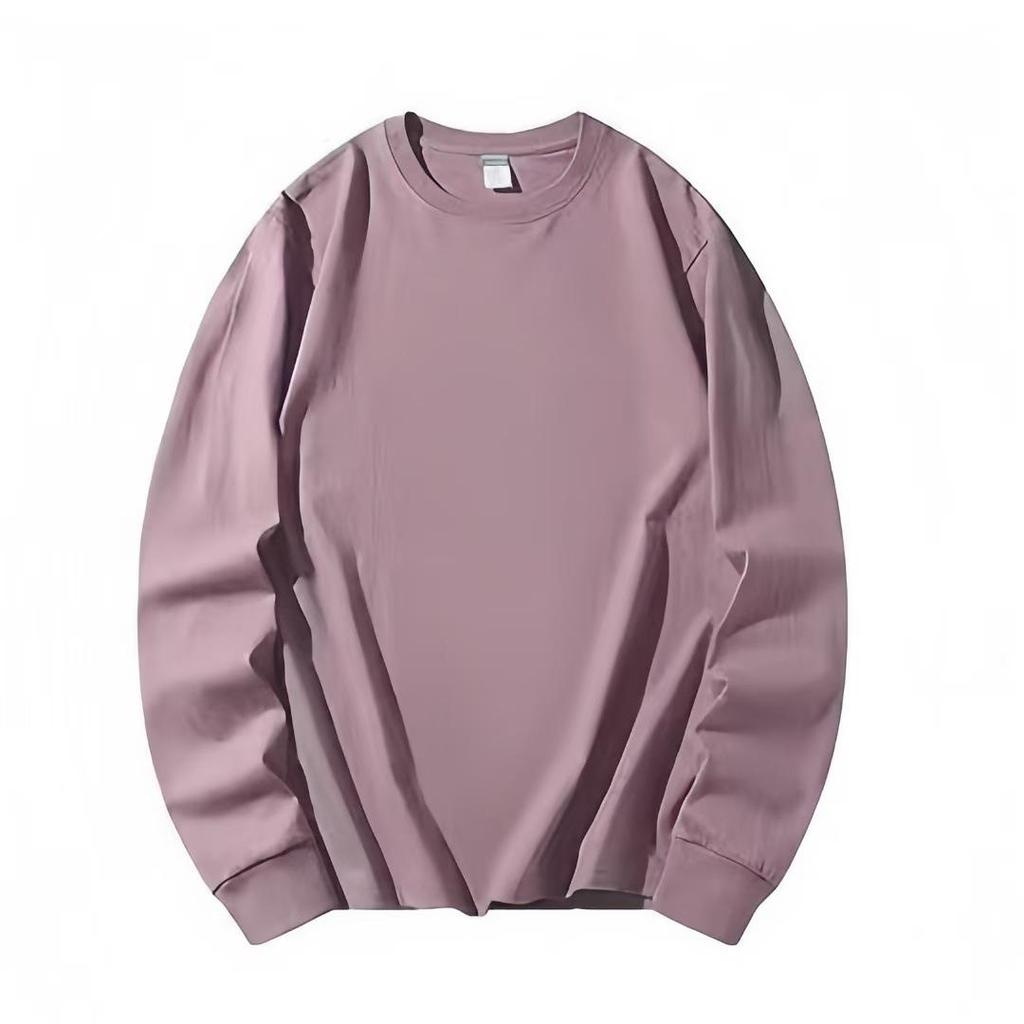 Taro Purple 500g Pure Cotton Long Sleeve Unisex T-Shirt, Round Neck, Loose Fit, Basic Layer for Spring and Autumn
