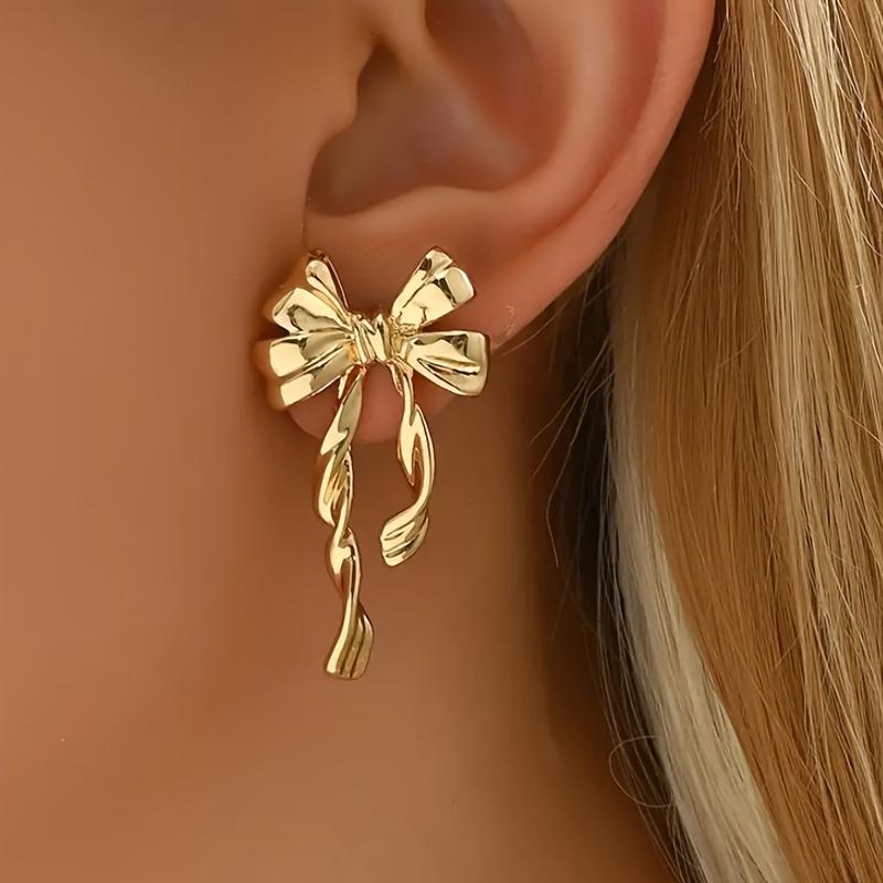 1 Pair of Bohemian Style Long Spiral Bow Earrings, Elegant and Graceful, Suitable for Women's Daily Commuting and Vacation Decoration, Creative Gift