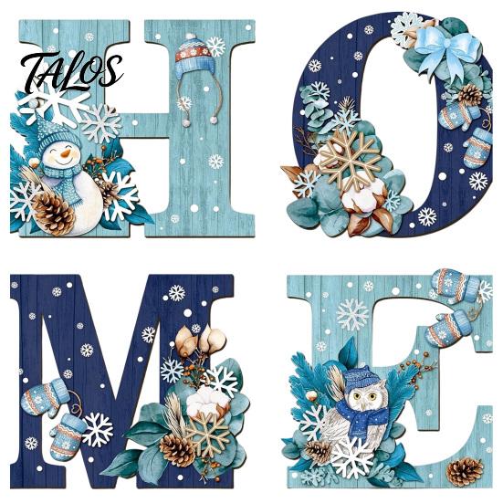 Holiday Atmosphere Home Accents 4Pcs/Set Rustic HOME Sign, Christmas Wooden Wall Decor 2D Flat Decorative Seasonal Signs for Door Snowflake