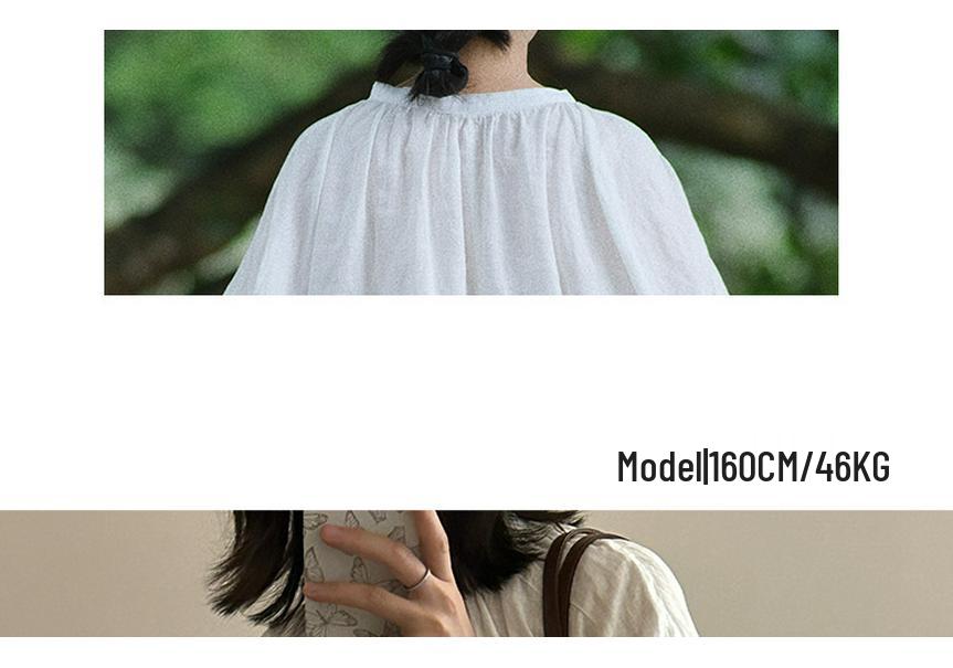 Spring/Summer 2026 Artistic Loose-Fit Plus Size Women's Linen Shirt with Pleated Stand Collar and Long Sleeves
