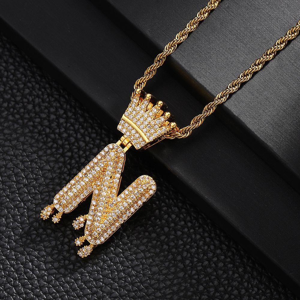 TEMU Hot Selling Fashion Versatile Crown Copper Set with Zircon, 26 English Letter Pendant Necklace, Unisex, Small Market