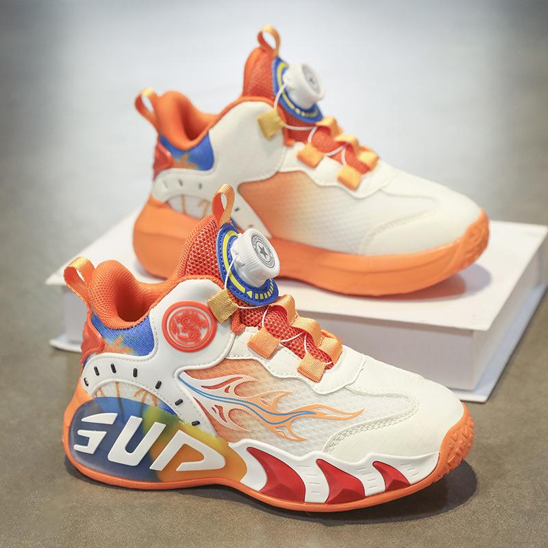 Children's Shoes Basketball Shoes 2025 New Button Sports Shoes Spring and Summer Mesh Boys and Girls Running Shoes Medium and Large Children