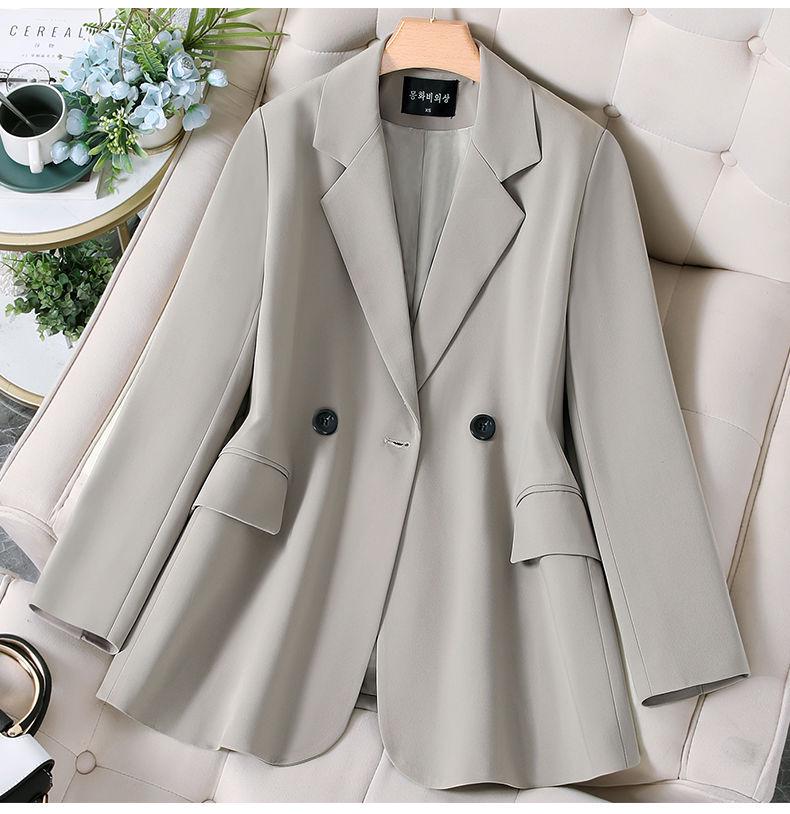 Petite Women's Gray Blazer Jacket Two-Piece Set - 2025 Spring & Autumn Loose Casual Suit