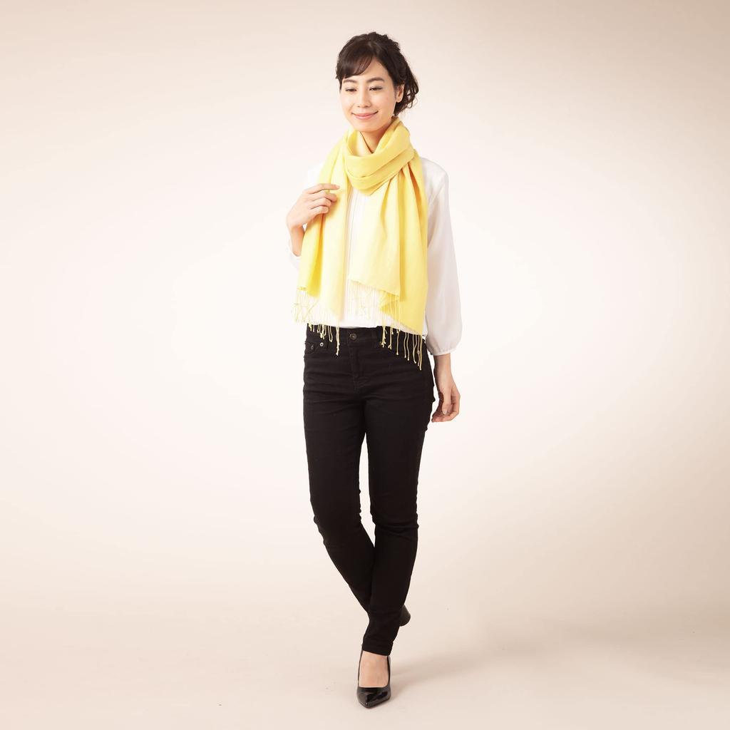 Cashmere and Silk Gradient Stole in Yellow Gift 45x180cm [Pashmina Collection] Freesia, Boxed,