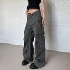 Unisex Retro Dark Gray Multi-Pocket Loose Fit Work Pants