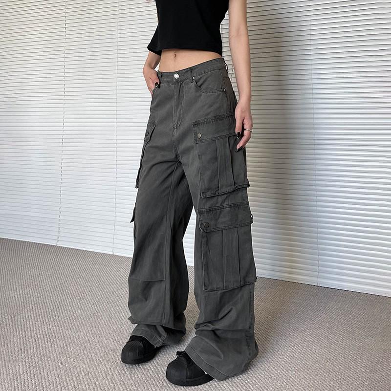 

Unisex Retro Dark Gray Multi-Pocket Loose Fit Work Pants M чорний