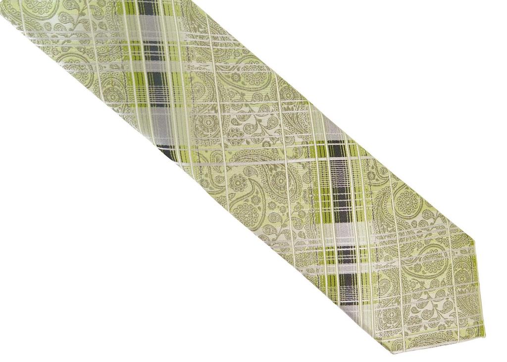 [SIMON CARTER] Simon Carter Paisley Check Silk Tie (Yellow-Green)
