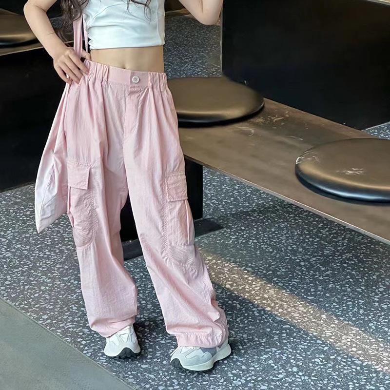 Girls Soft Mosquito Proof Cargo Pants Kids Summer Outdoor Casual Wear Pocket