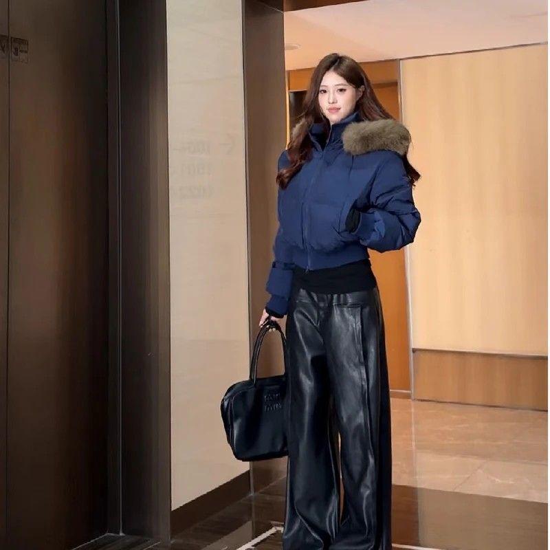 Jachetă de damă 2025 de modă cu puf de rață albă și guler de blană - Scurtă, groasă, stil coreean, palton de iarnă