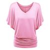Large Size Top Women's Solid Loose Bat Sleeve V-neck Short Sleeve T-shirt