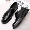  Dress Leather Shoes Men's Breathable Round Head Versatile First Layer Cowhide Crocodile Pattern Groom Wedding Shoes