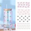 Clear Libbey Glasses Wraps Bow Theme Cup Decals Creative Pink Bow Decals  For 16Oz Glass Cup