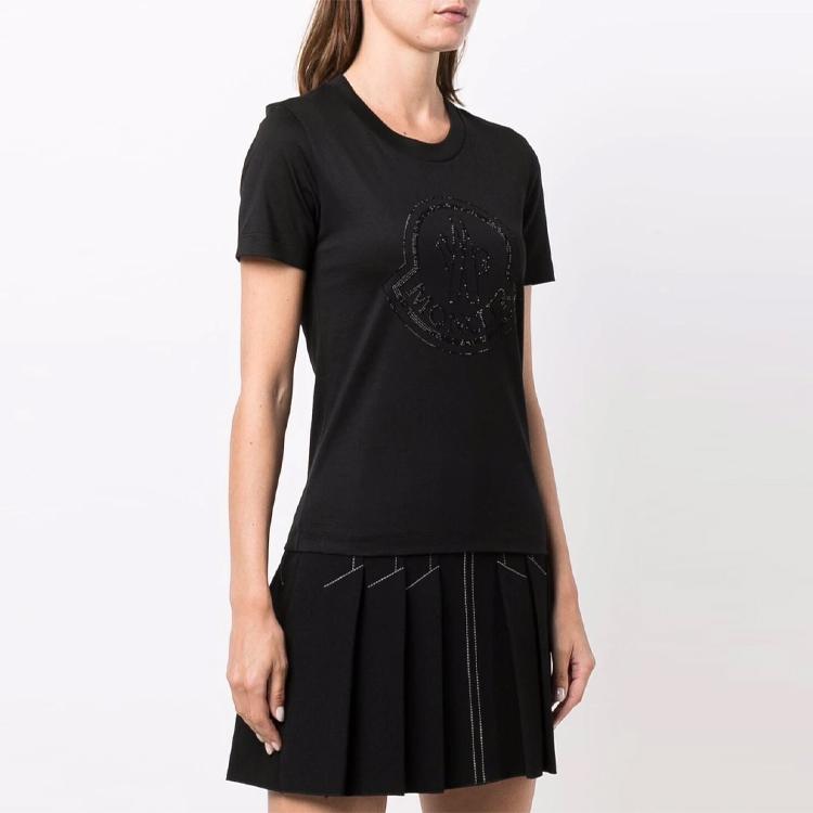 Moncler FW21 Letter Pattern Short Sleeve T-Shirt Women Tops Black H20938C00016829FB999