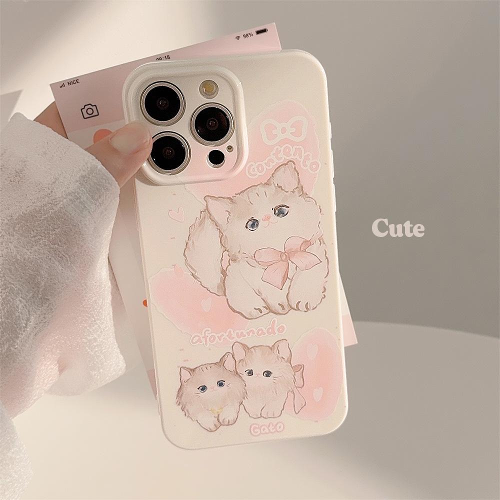 

Корейский Милый Мультяшный Чехол для Телефона с Котиком для iPhone 16 15 14 13 12 11 Pro Max Защита Камеры Ударопрочный Мягкий Чехол For iPhone 13&Silicon