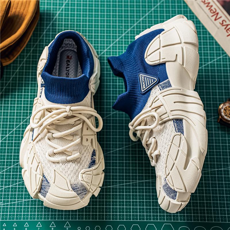 Men'S Sock Knit Chunky Platform Sneakers Breathable Thick Sole Casual Shoes Shock Absorbing Streetwear Outdoor Sports Trainers