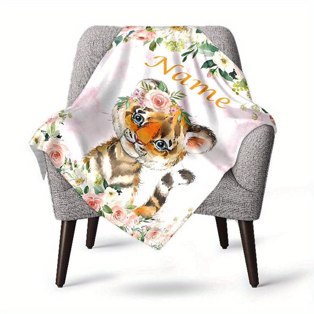 Floral Tiger Home Customize Your Name Blankets Comfortable Soft Lightweight Multipurpose Blanket For Picnics Sofas Offices Beds Living Rooms Perfect