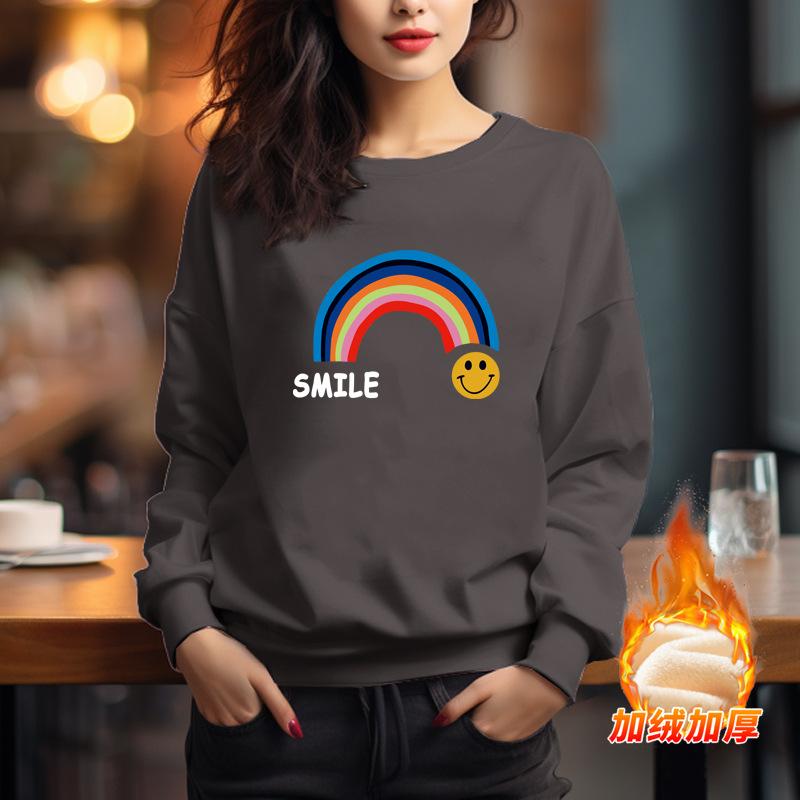 Loose cotton printing fleece thickened long-sleeved sweater jacket 2025 autumn and winter new Korean version T-shirt bottoming shirt