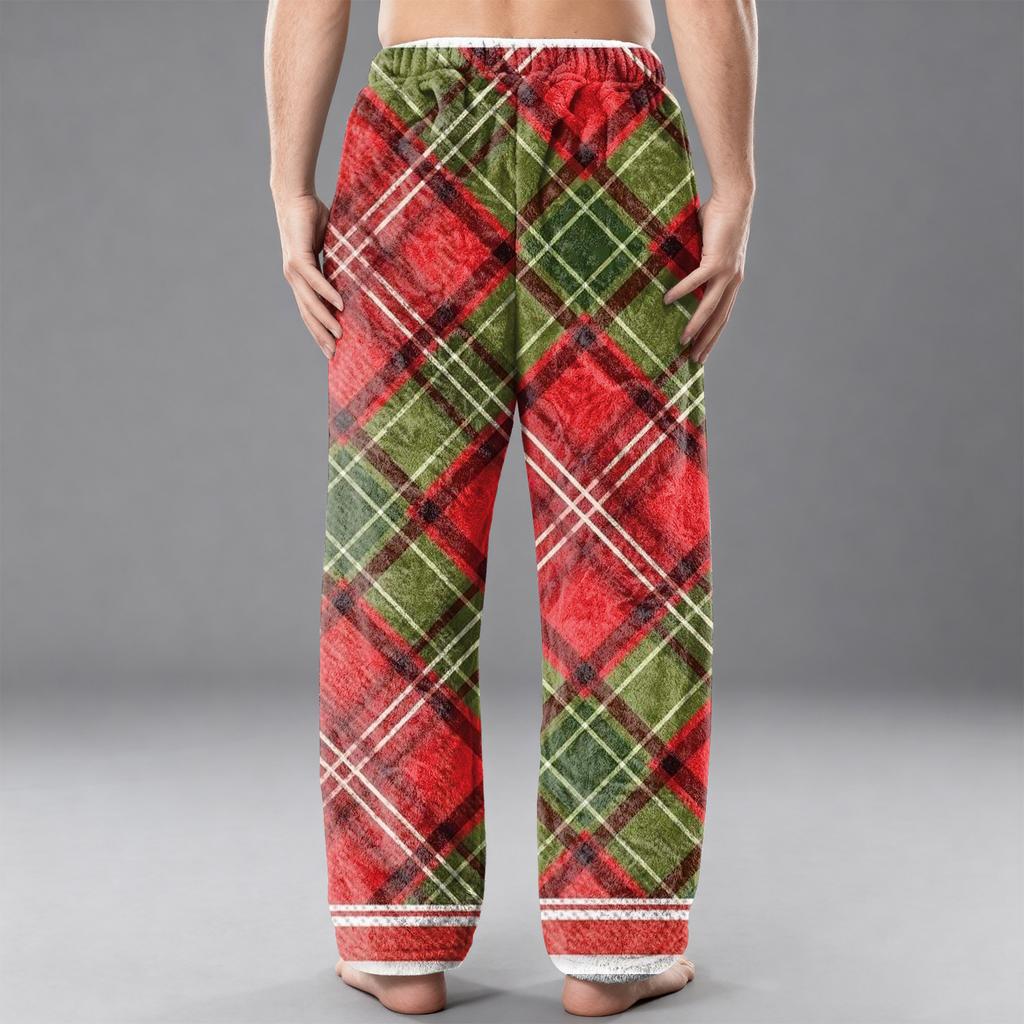 Men's Flannel Pocket Casual Pants, Printed Pocket Casual Pants, Home Sleeping Pants