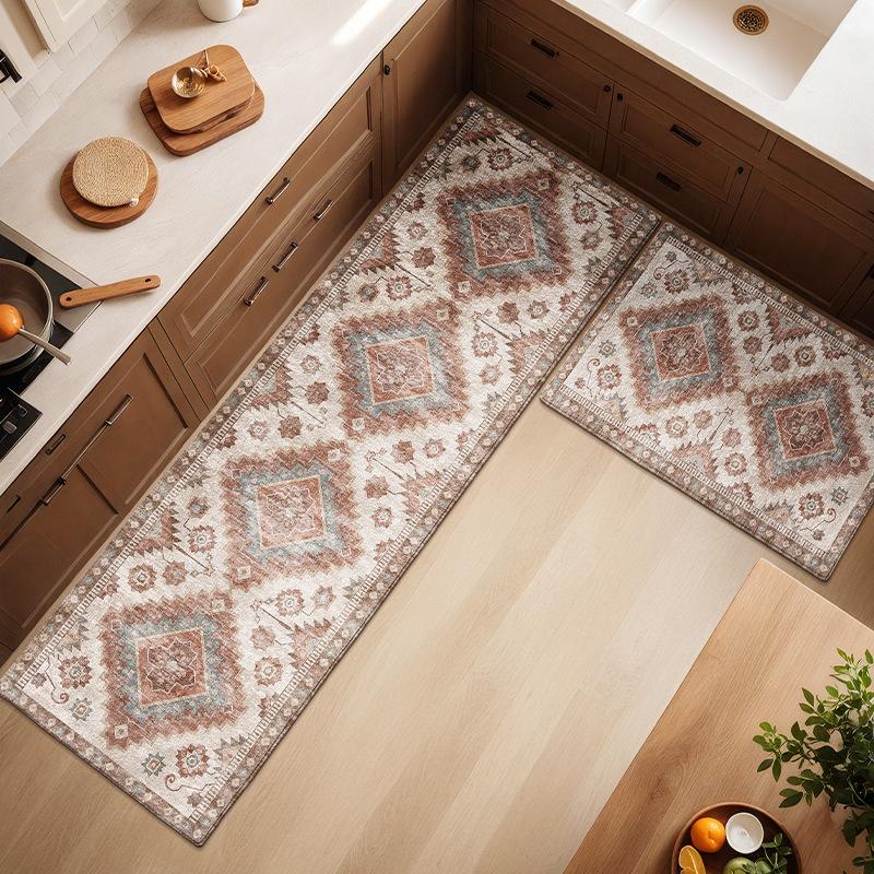 Bohemian Geometric Rug - Non-Slip Absorbent Floor Mat for Entryway Kitchen Hallway, Vintage Doormat with Anti-Skid Backing