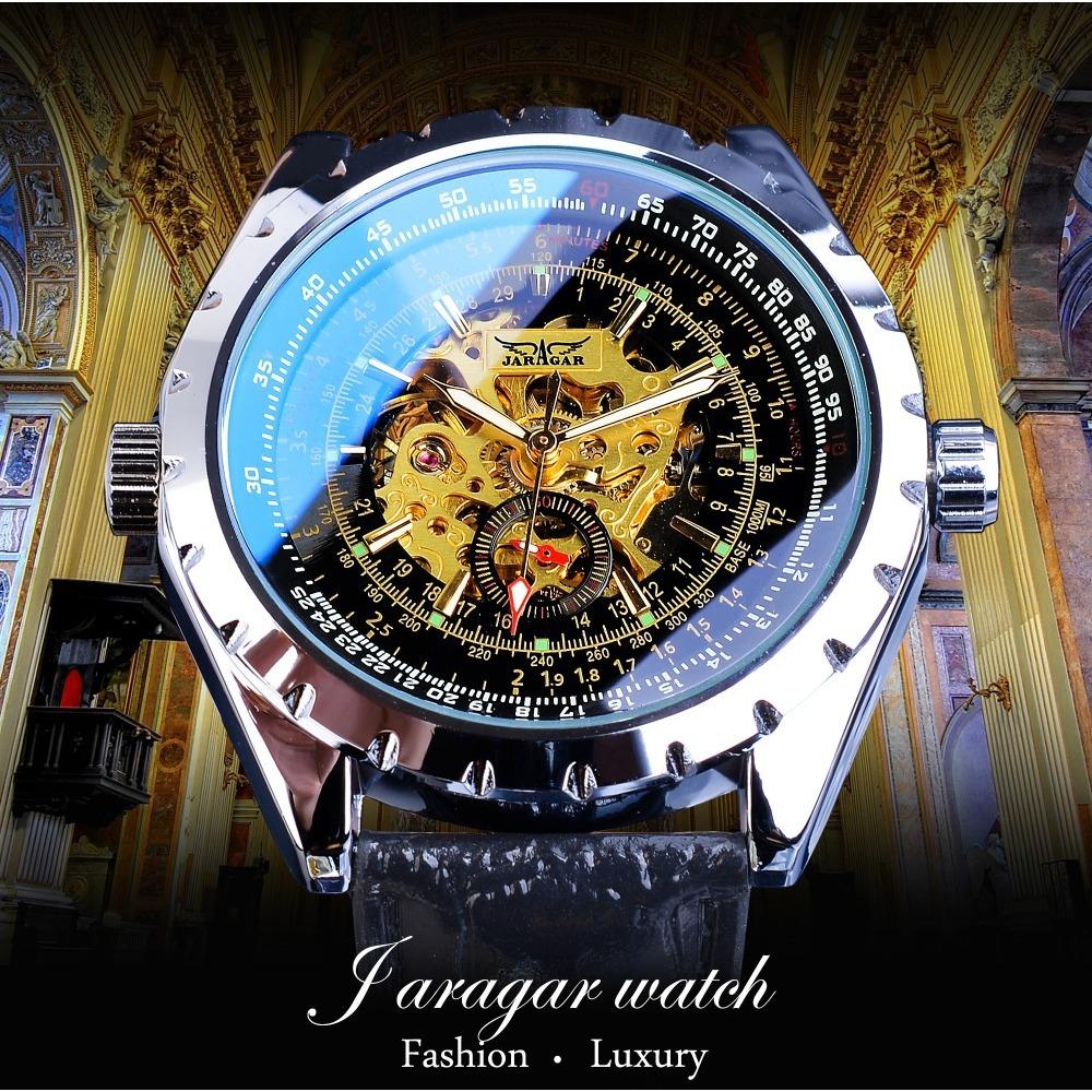 JARAGAR Men's Business Casual Blue Glass Hollowed-out Large Dial Automatic Mechanical Watch GMT1151-1