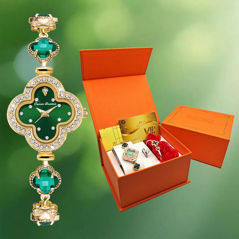 Damenmode Quarz Uhr mit vierblättrigem Kleeblatt Armband