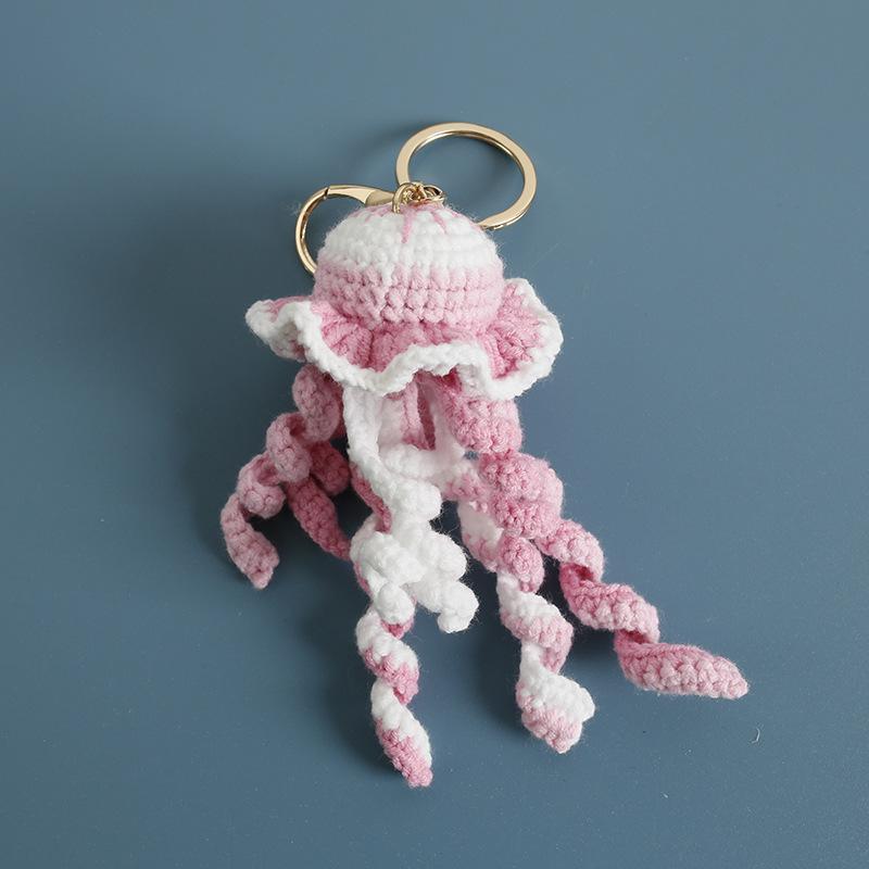 Handmaking Crochet Jellyfish Keychain Pendant Creative Ocean Series Crochet Keychain Knitted Cute Clown Fish Keyrings Wholesale
