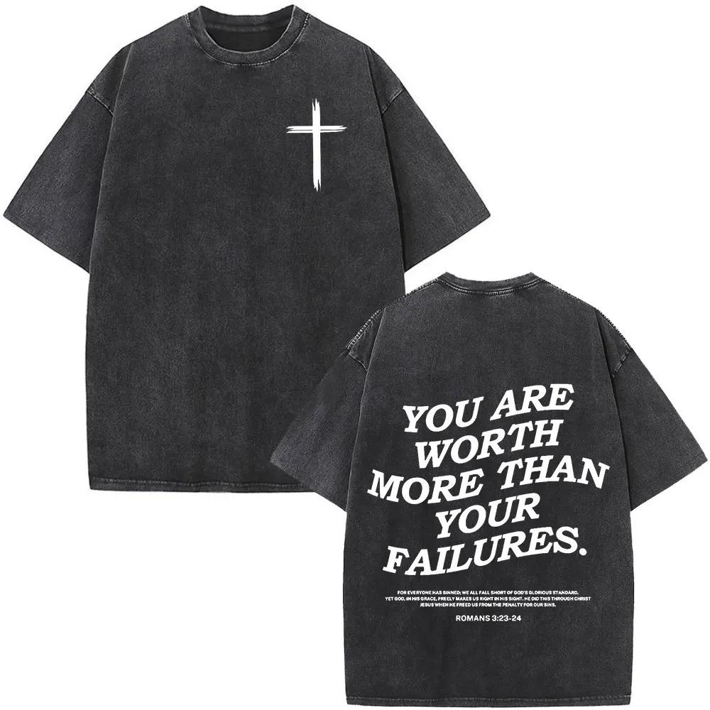 Washed T-shirts Men Women Christian Jesus Faith Over Fear Bible Verse Fashion Vintage Oversized T Shirts Harajuku Cotton T-shirt