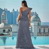 2025 Silver Sequin One-Shoulder Backless Prom Gown