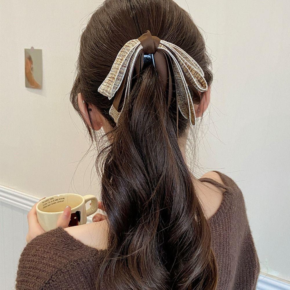 Ponytail Holder Cloth Banana Clip Hairpin Bowknot Hair Clip Cute Bow Vertical Clip  Girls