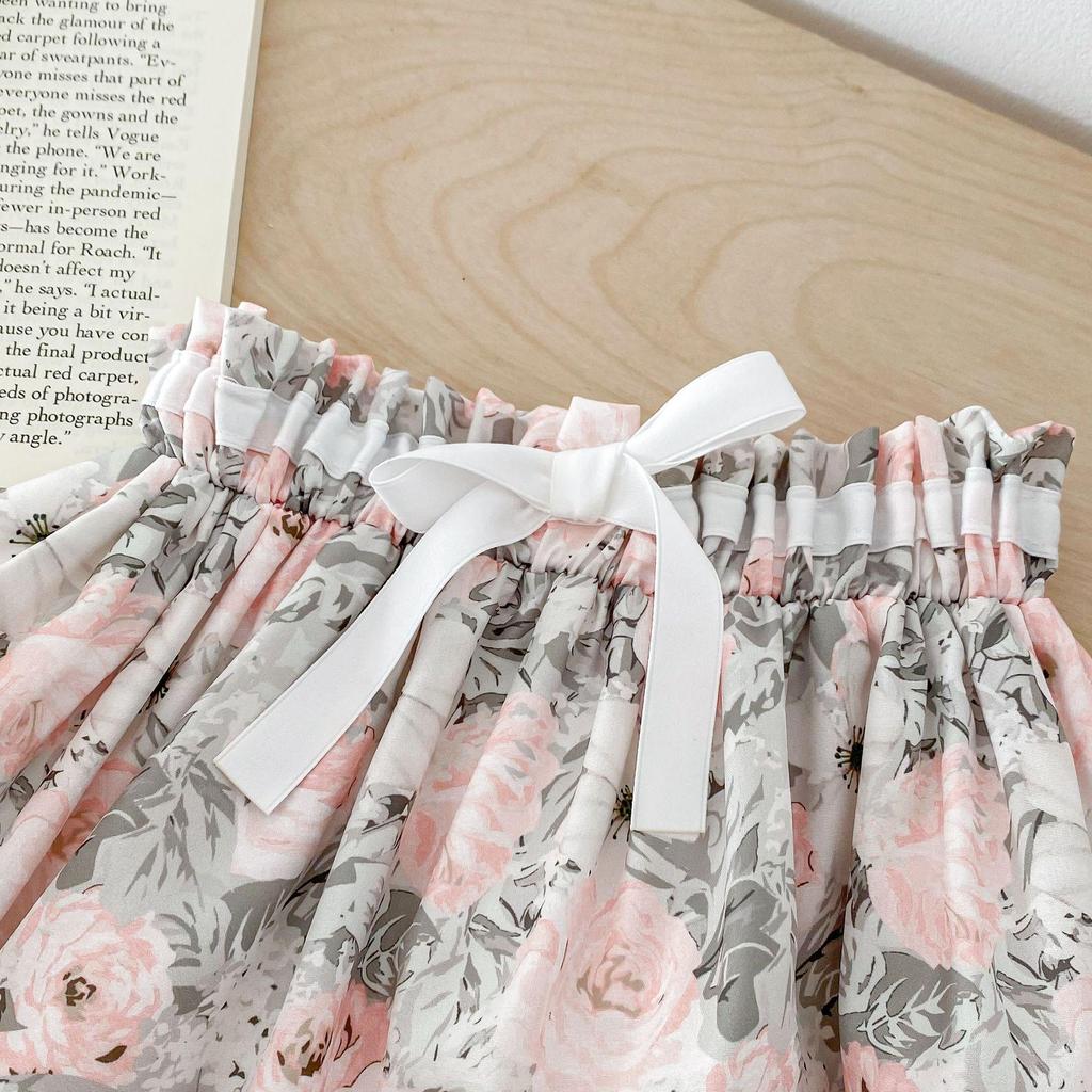 Girls' 2025 Spring Babydoll Top & Floral Skirt Set - Fresh Two-Piece Children's Dress