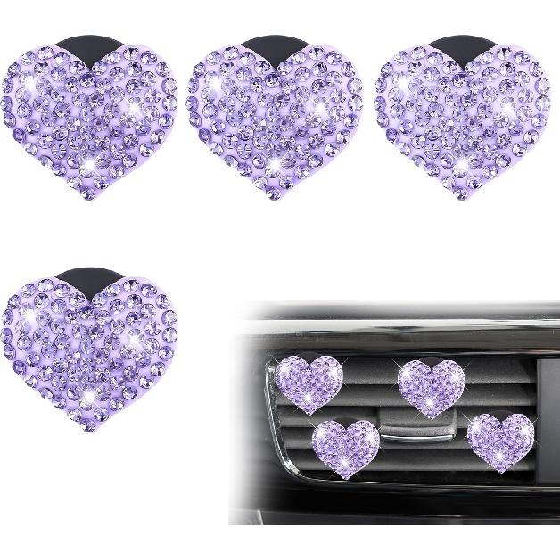 4Pcs Car Vent Clips, Bling Heart Air Vent Clips, Universal Air Conditioning Freshener Clip for Decorative White Car Accessories