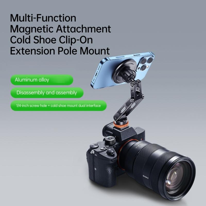 Rotatable Camera Phone Holder Cold Shoe Mount 1/4 Threaded Base For Smartphones Double Joint Adjustment System