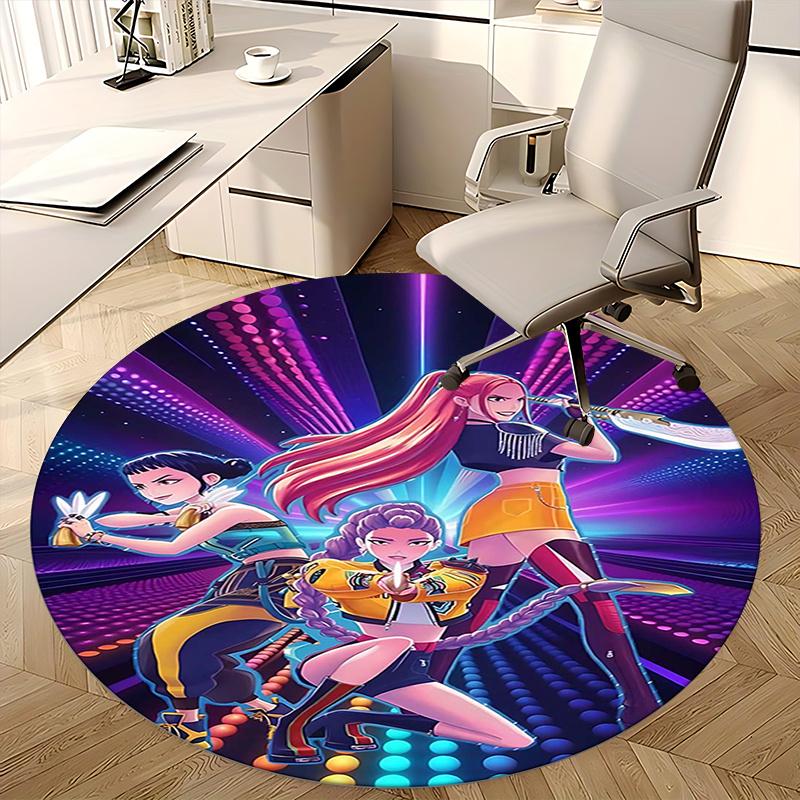 Kpop Girls Chair mat Round Rug-Office carpet, Machine Washable, Non-slip, Suitable for Living Rooms, Bedrooms