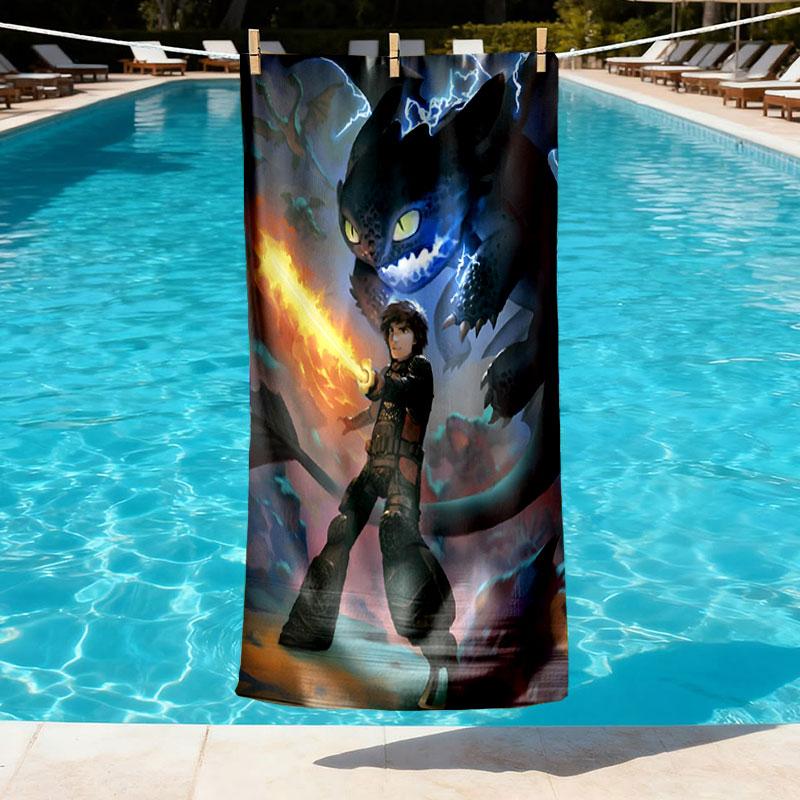 How to Train Your Dragon Print Beach Towel Design, Soft, Lightweight. for Home Bathroom, Spa, Pool, Yoga, Surfing, Camping, Gift for Family, Friend