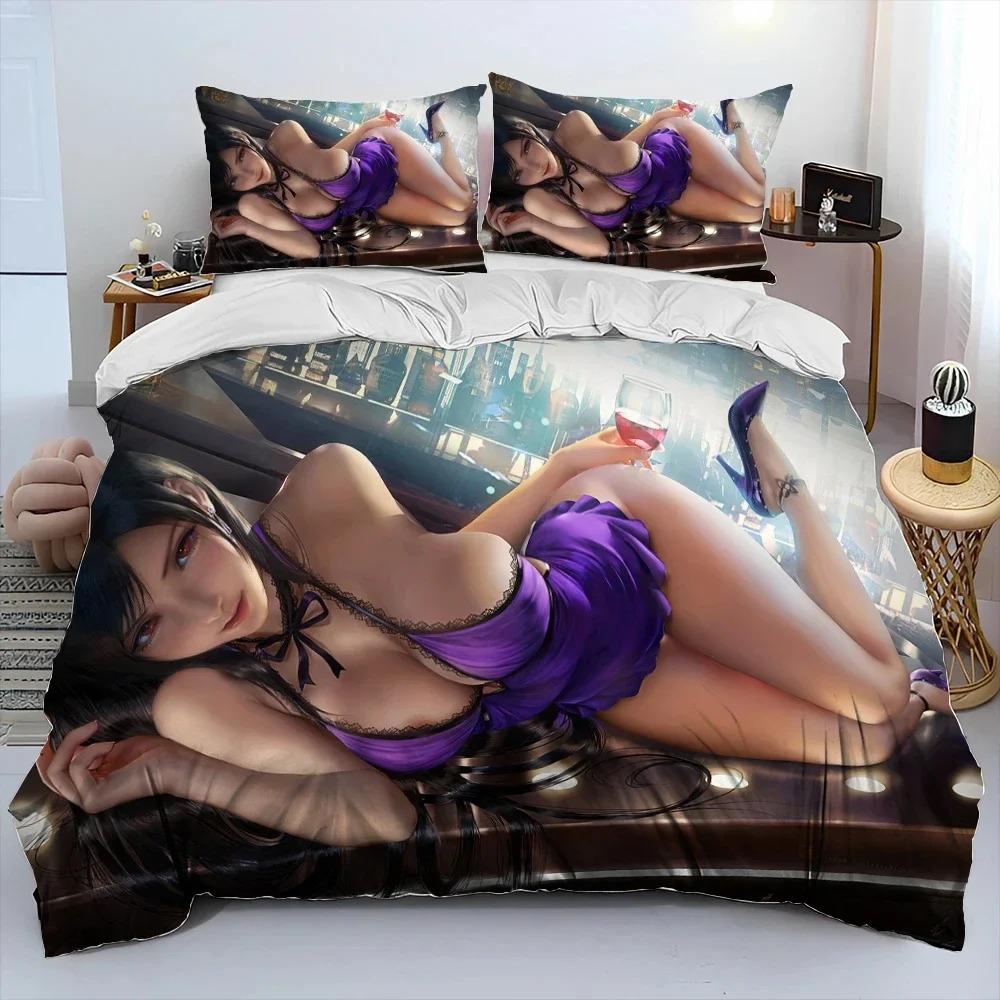 3D Print Anime Game Tifa Aerith Sexy Girl Lace Bedding Set Duvet Cover Bed Set Quilt Cover Pillowcase Comforter king Queen Size