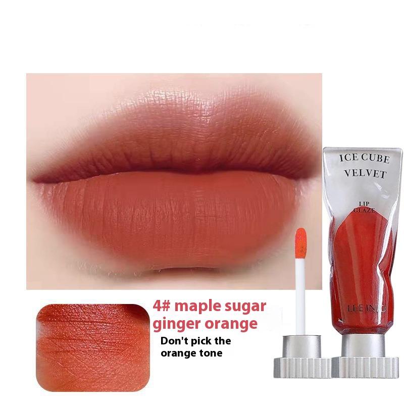 Transparent Pigment Ice Velvet Lip Glaze Matte Lipstick Long-Lasting Pure Color Non-Stick Cup Formula