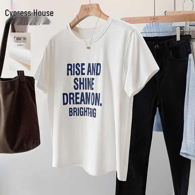 Women s Letter Print Short Sleeve Round Neck T-shirt S