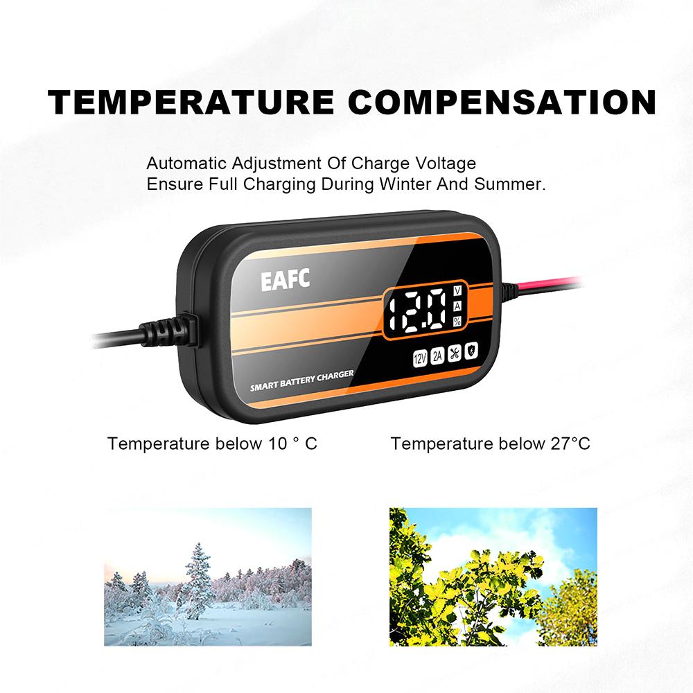 Chargeur de Batterie de Voiture 12V 2A Portable avec Affichage Numérique Charge Rapide Accessoires de Voiture Outil de Réparation d'Impulsion pour Moto Camion Auto